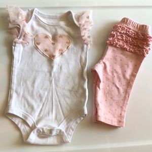 Ruffle sleeve heart onesie and ruffle butt pants!